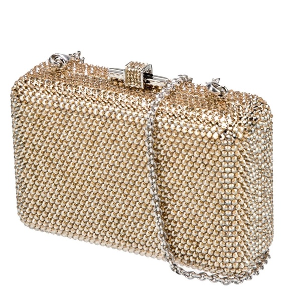 Judith Leiber Champagne Small Gold Minaudiere Slide Lock Bag/Clutch - Picture 3 of 16